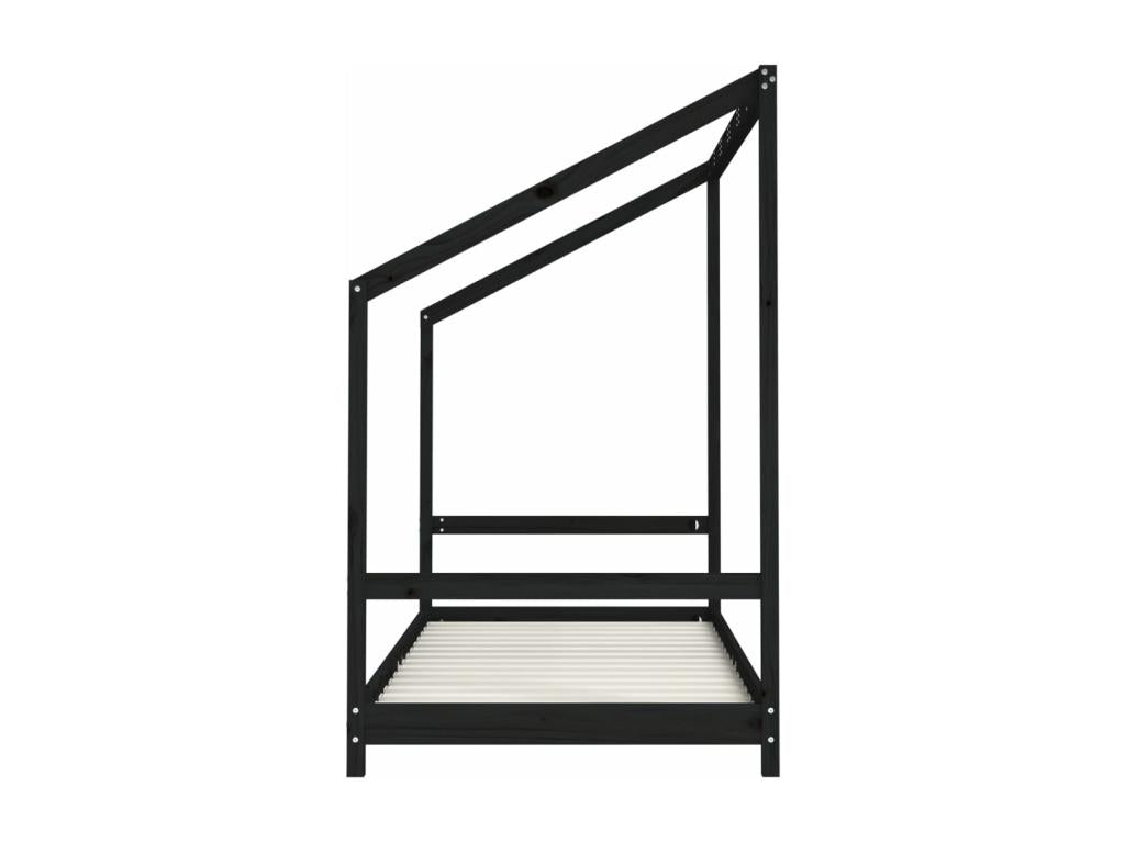 Black Pine Wood Bed Frame, 2 x 90 x 200 cm