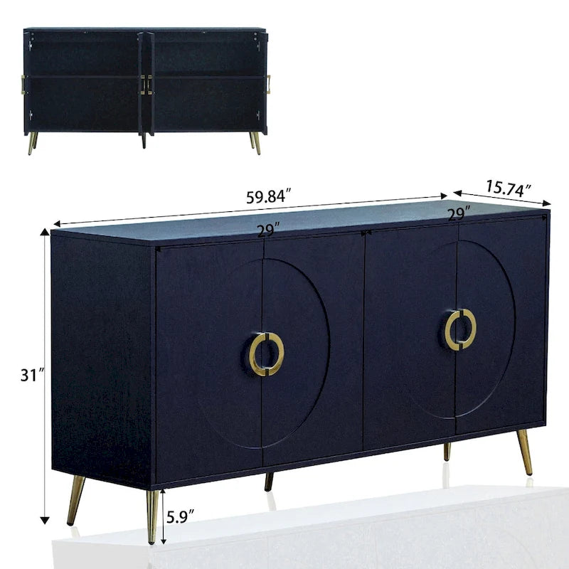 Modern Lacquered 4 Door Wooden Cabinet Sideboard Buffet Server Cabinet for Living Room, Entryway, Hallway, Office