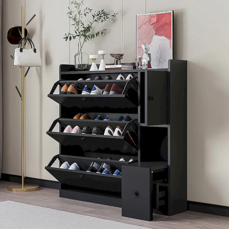 Versatile Tipping Bucket Shoe Cabinet with 3 Flip Drawers, Maximum Storage Entryway Organizer with Drawer