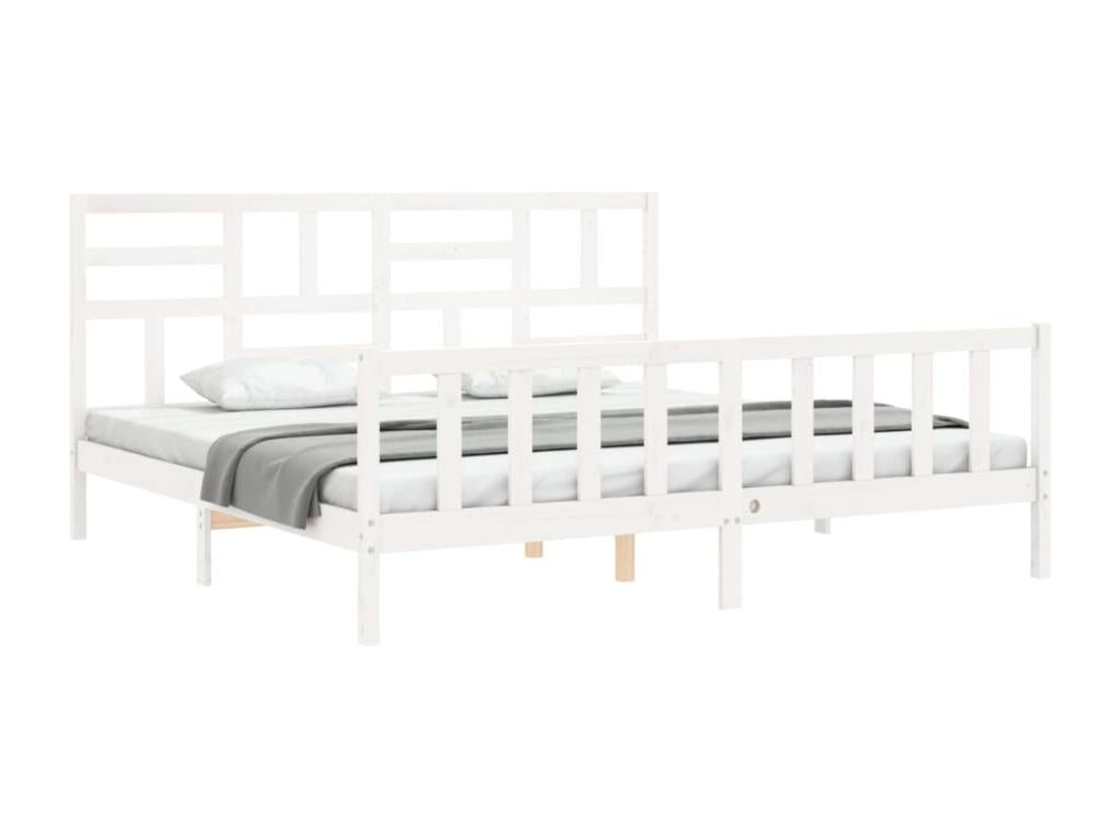 White Solid Wood Bed Frame, 200 x 200 cm