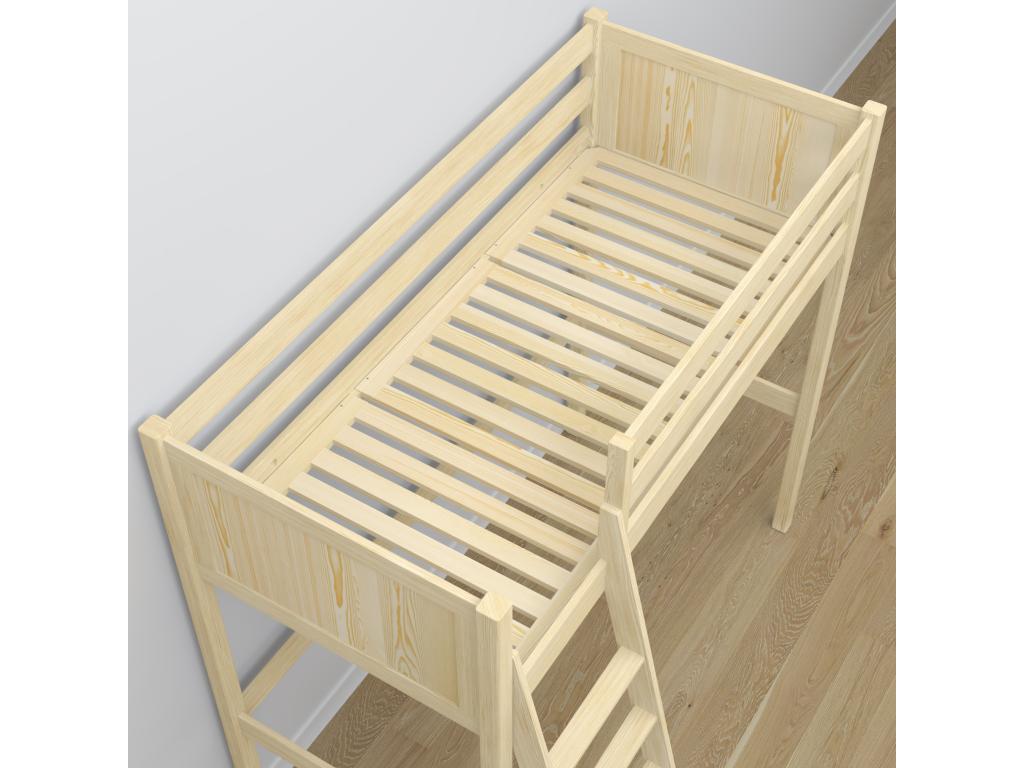 Beige Pine Wood Bed, 80 x 180 cm
