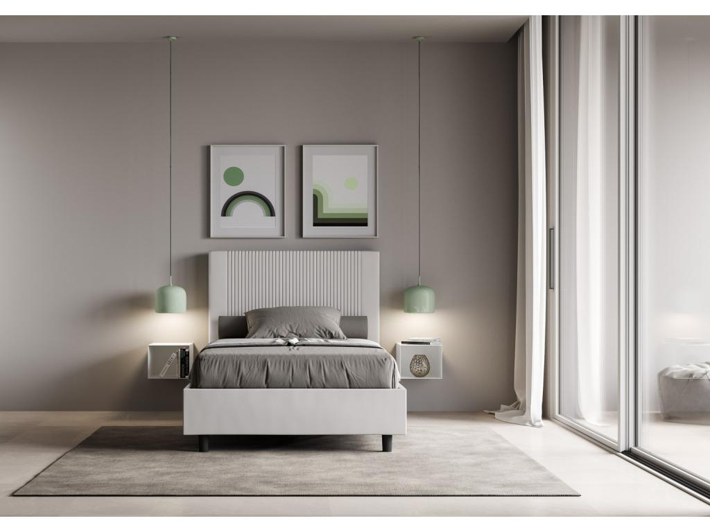 White Faux Leather Bed, 140 x 210 cm