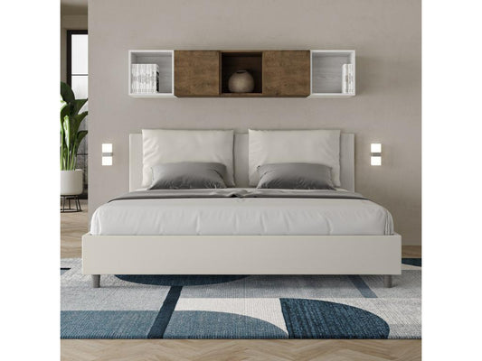 White Faux Leather Bed, 200 x 210 cm