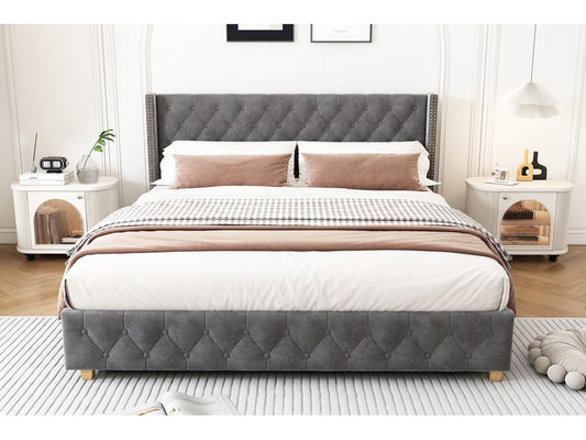 Gray Velvet Bed, 180 x 200 cm