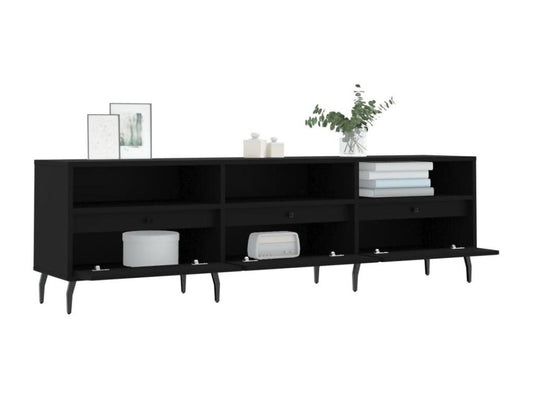 Black Engineered Wood TV Stand, 150 x 30 x 44.5 cm