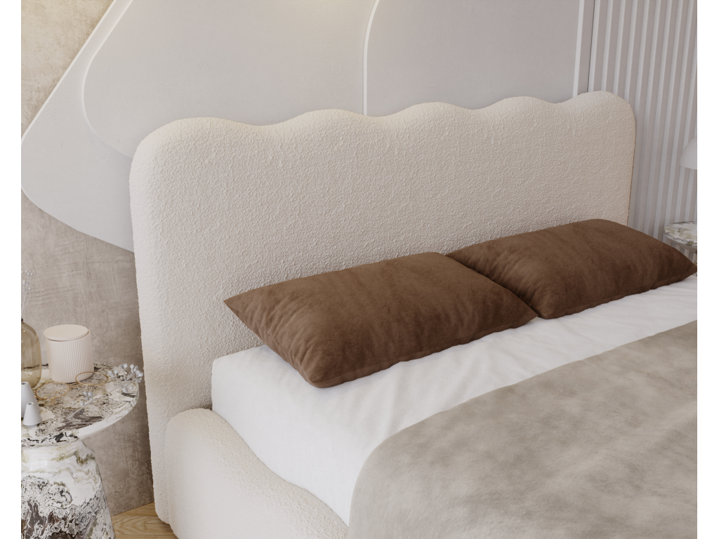 Beige Boucle Fabric Bed, 140 x 200 cm