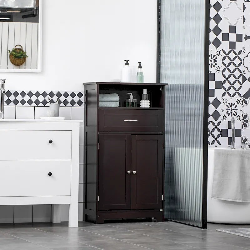 kleankin Modern Bathroom Storage Cabinet Free Standing Cupboard with Drawer and Adjustable Shelf - 11.75*23.5*42.75