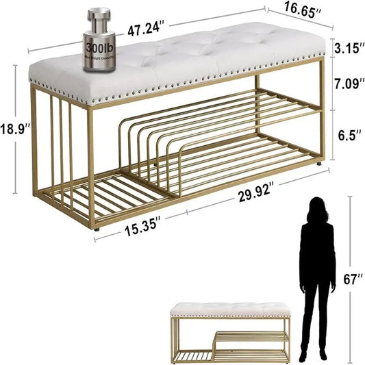 Linen Bench with Storage - 17D x 47.2W x 19H