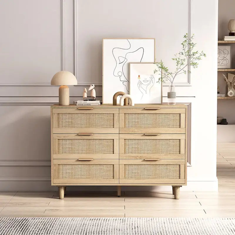 43.316-Drawers Rattan Storage Cabinet Rattan Drawer,for Bedroom,Living Room,Black