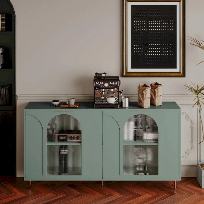 Accent Cabinet Lacquered Wooden Cabinet with 4 Glass Doors Sideboard Buffet Server Cabinet Storage Cabinet