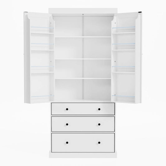 77inch Kitchen Pantry, Freestanding Tall Cupboard Storage Cabinet with 3 Adjustable Shelves,8 Door Shelves,3 Drawers for Kitchen