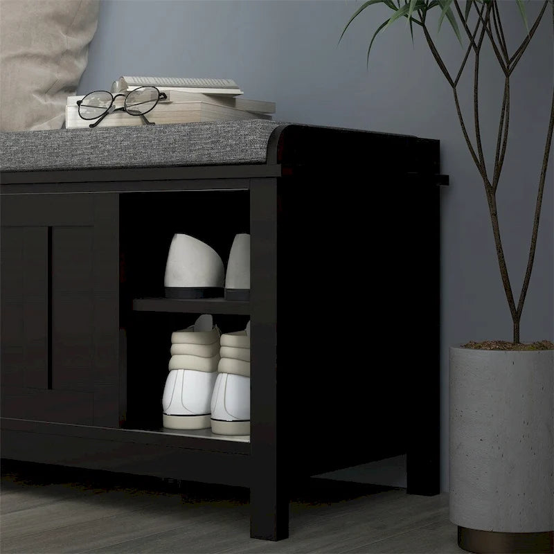 Entryway Shoe Bench Storage Ottoman w/Sliding Door,Adjustable Shelving