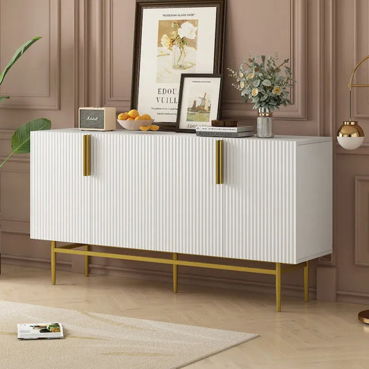 TREXM Modern Elegant 4-door Sideboard Gold Metal Handle Buffet Cabinet for Dining Room, Living Room, Bedroom, Hallway