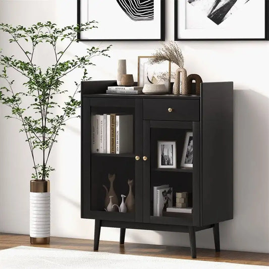Black Buffet Cabinet with Storage - 16D x 31.5W x 37H