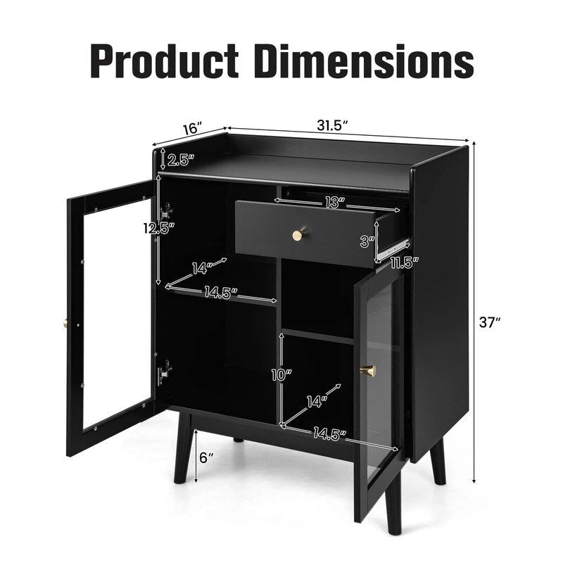 Black Buffet Cabinet with Storage - 16D x 31.5W x 37H