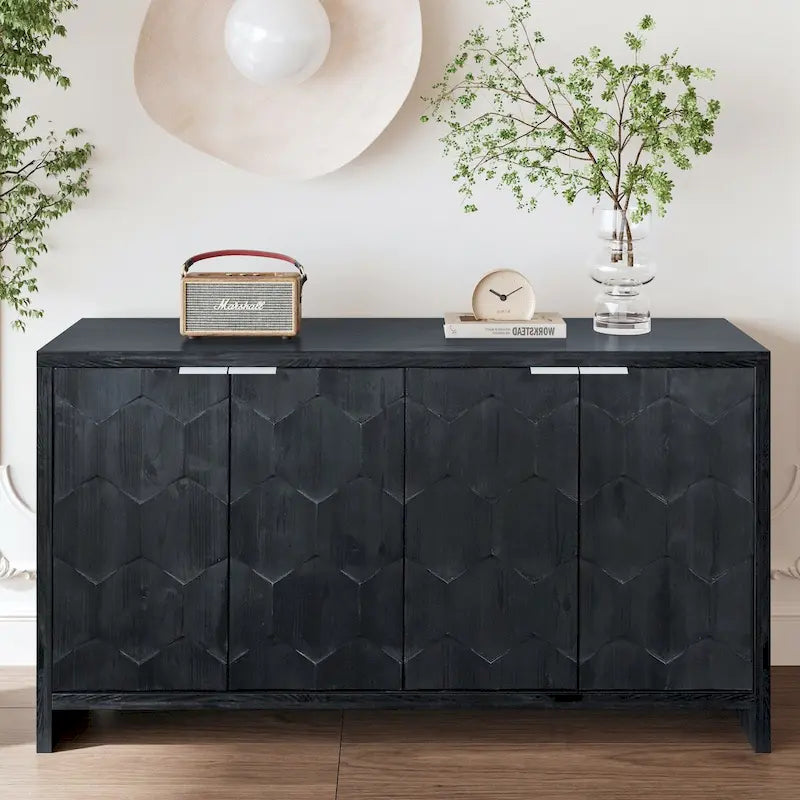 Accent Cabinet Farmhouse Style 4 Door Wooden Cabinet Sideboard Buffet Server Cabinet Storage Cabinet, for Living Room, Entryway