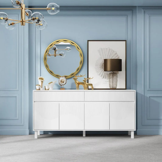 Buffet Storage Cabinet with Pine Leg and Adjustable Interior Sideboard - 63