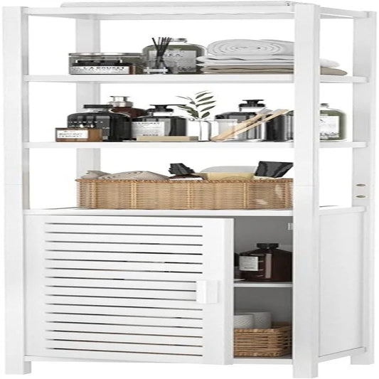 6 Tier 67 Inch Tall Floor Standing Slim Cabinet Organizer with Shutter Door and Open Shelves - 12.99D x 13.39W x 66.54H