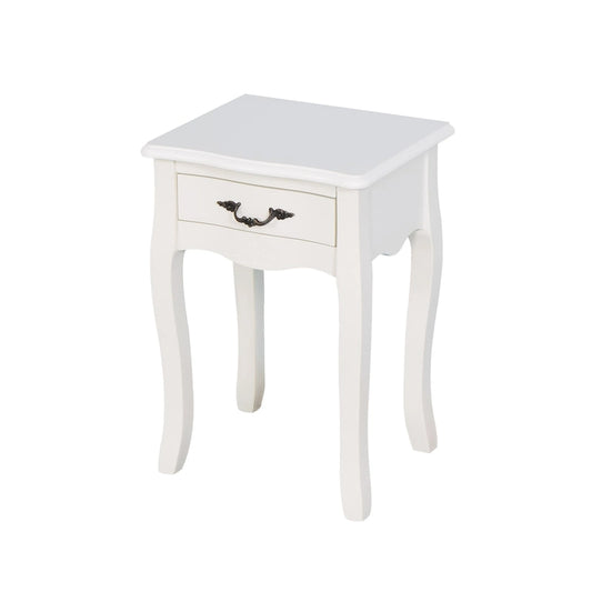 White Living Room Floor-standing Storage Table with a Drawer, 4 Curved Legs