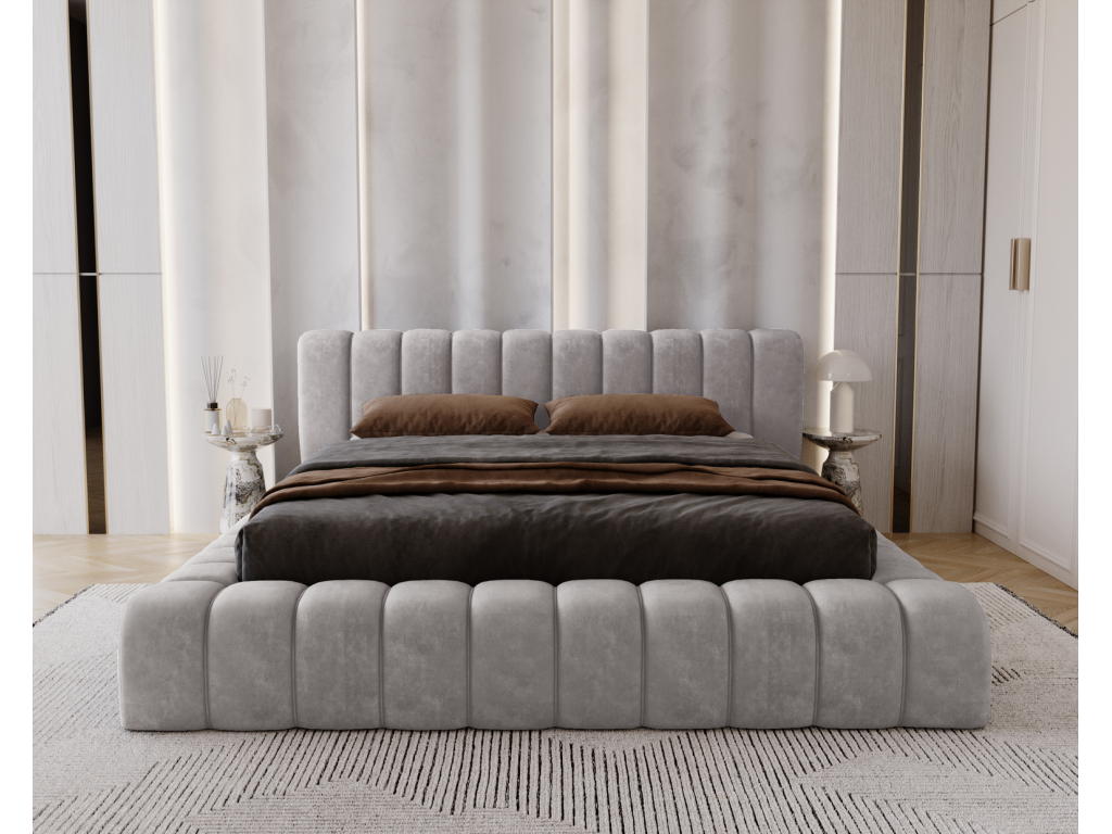 Gray Velvet Bed, 160 x 200 cm