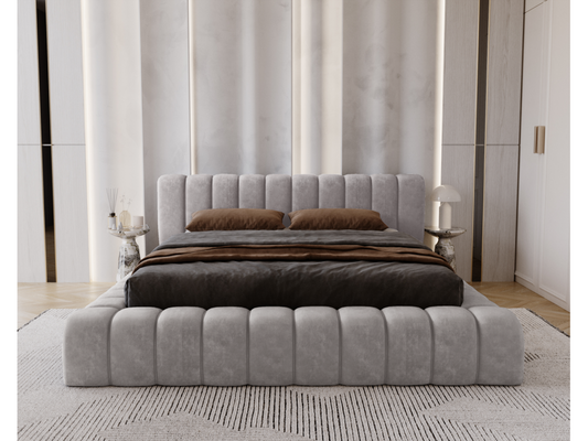 Gray Velvet Bed, 160 x 200 cm