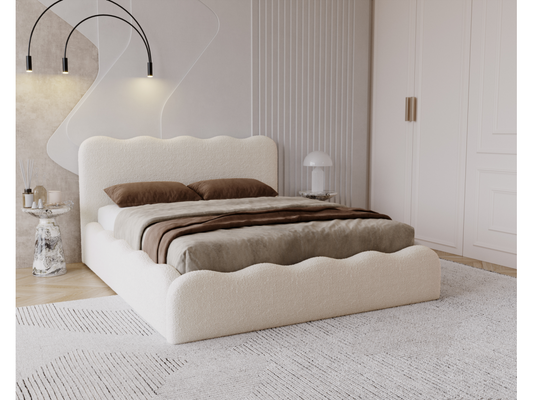 Beige Boucle Fabric Bed, 140 x 200 cm