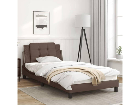 Brown Faux Leather Bed Frame, 100 x 200 cm