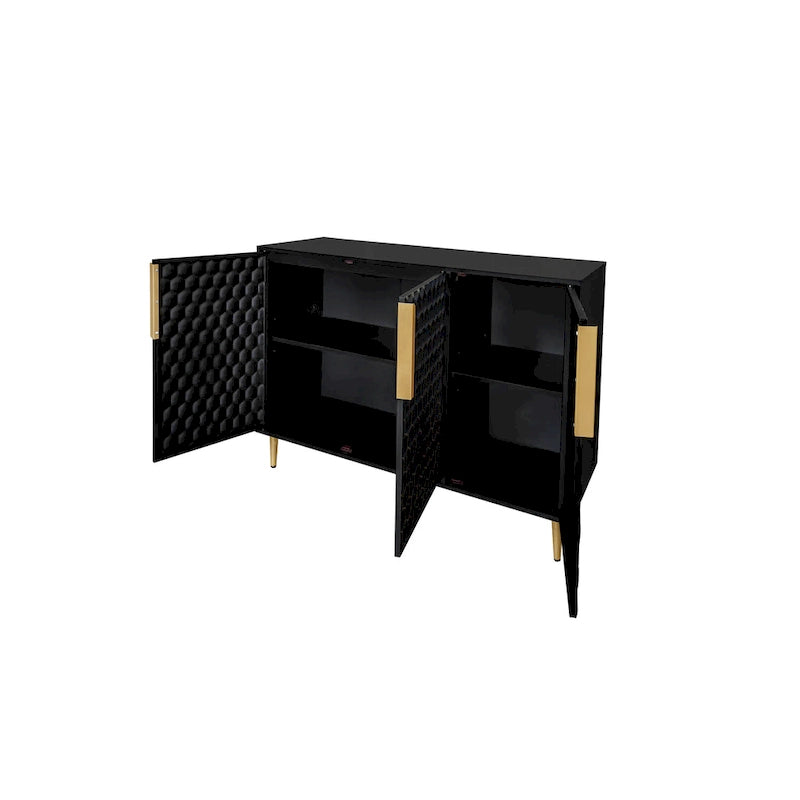 3 Door Storage Cabinet,Buffeet Sideboard with Adjustable Shelves,Honeycomb Seamless Hexagons Pattern Metal Door