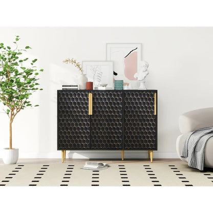 3 Door Storage Cabinet,Buffeet Sideboard with Adjustable Shelves,Honeycomb Seamless Hexagons Pattern Metal Door