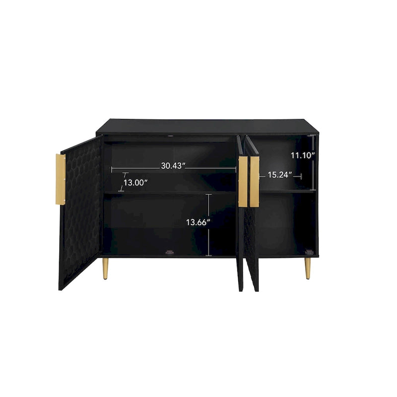 3 Door Storage Cabinet,Buffeet Sideboard with Adjustable Shelves,Honeycomb Seamless Hexagons Pattern Metal Door