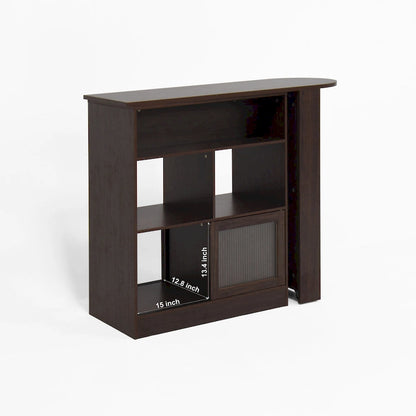 Modern Bar Cabinet with Rotating Top, Counter Height Dining Cabinet with 6 Storage Space and 2 Ribbed Glass Door