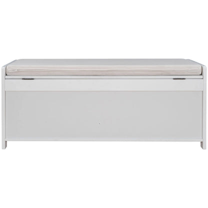 Upholstered Storage Ottoman Bench with 3 Shutter-Shaped Doors Cabinet