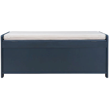Upholstered Storage Ottoman Bench with 3 Shutter-Shaped Doors Cabinet