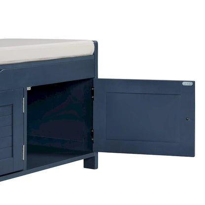 Upholstered Storage Ottoman Bench with 3 Shutter-Shaped Doors Cabinet