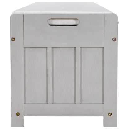 Upholstered Storage Ottoman Bench with 3 Shutter-Shaped Doors Cabinet