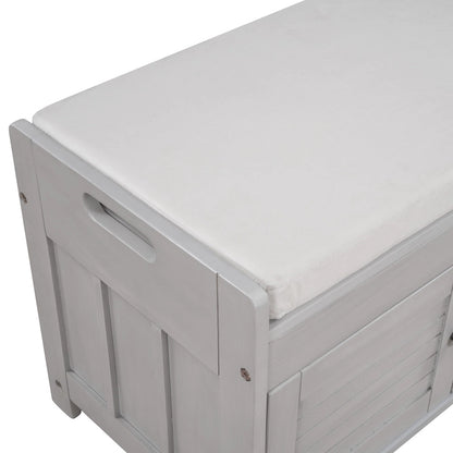 Upholstered Storage Ottoman Bench with 3 Shutter-Shaped Doors Cabinet