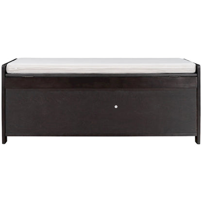 Upholstered Storage Ottoman Bench with 3 Shutter-Shaped Doors Cabinet
