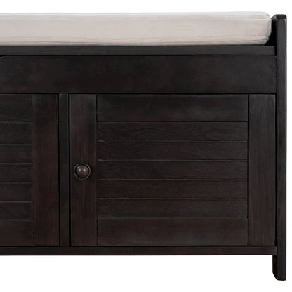 Upholstered Storage Ottoman Bench with 3 Shutter-Shaped Doors Cabinet