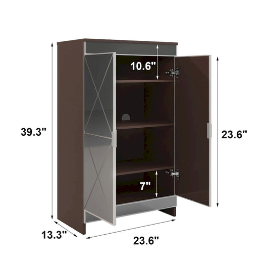 Elegant Decor Mirrored Cabinet with Silver Edging,Mirrored Cabinet with Double Door Storage,Shoe Storage Cabinet