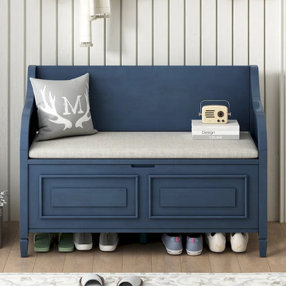 Rustic Style Solid wood Entryway Multifunctional Storage Bench with Safety Hinge
