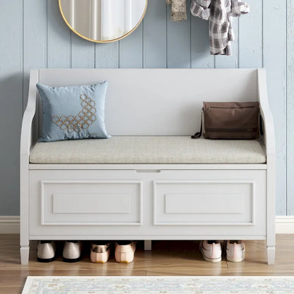 Rustic Style Solid wood Entryway Multifunctional Storage Bench with Safety Hinge