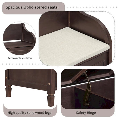 Rustic Style Solid wood Entryway Multifunctional Storage Bench with Safety Hinge