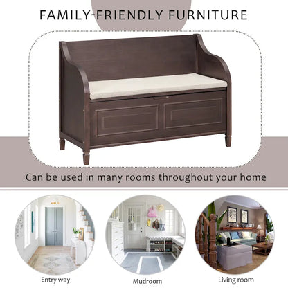 Rustic Style Solid wood Entryway Multifunctional Storage Bench with Safety Hinge