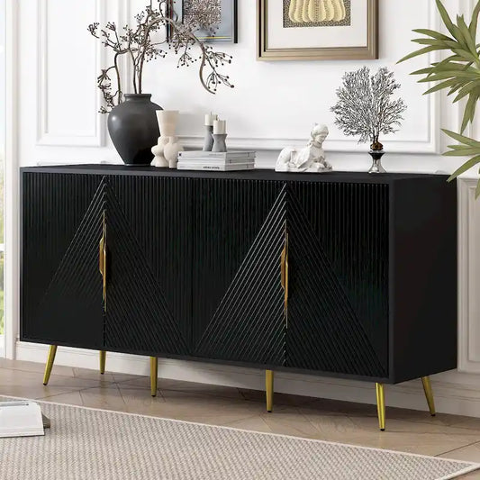 Stylish Sideboard with Wave Geometric Design, Conical Legs, Adjustable, Suitable for Study, Entryway and Living Room