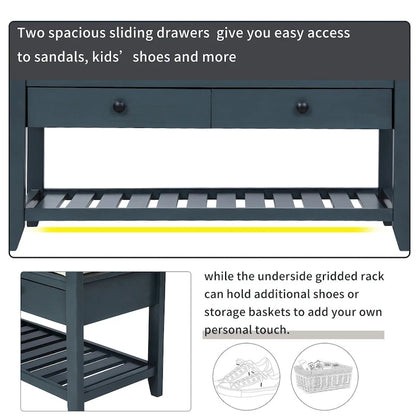 Shoe Rack with Cushioned Seat and Drawers, Multipurpose Entryway Storage Bench