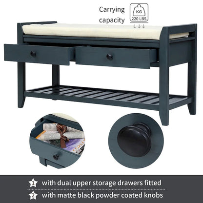 Shoe Rack with Cushioned Seat and Drawers, Multipurpose Entryway Storage Bench