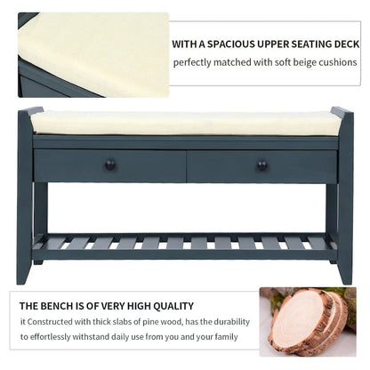 Shoe Rack with Cushioned Seat and Drawers, Multipurpose Entryway Storage Bench