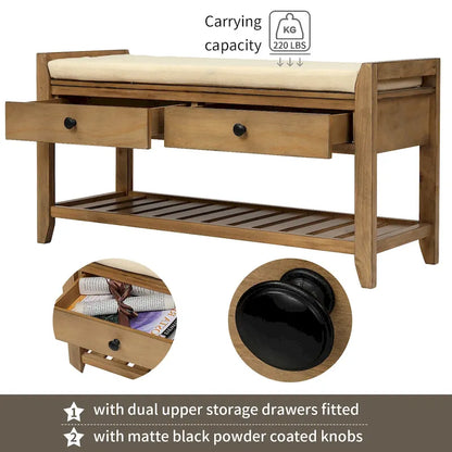 Shoe Rack with Cushioned Seat and Drawers, Multipurpose Entryway Storage Bench