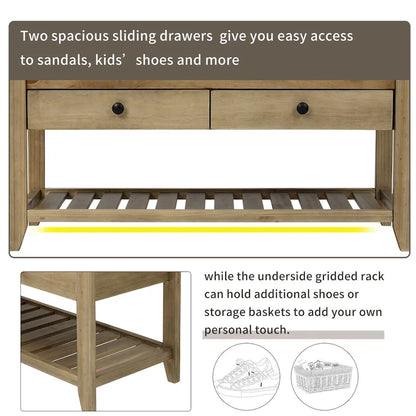 Shoe Rack with Cushioned Seat and Drawers, Multipurpose Entryway Storage Bench
