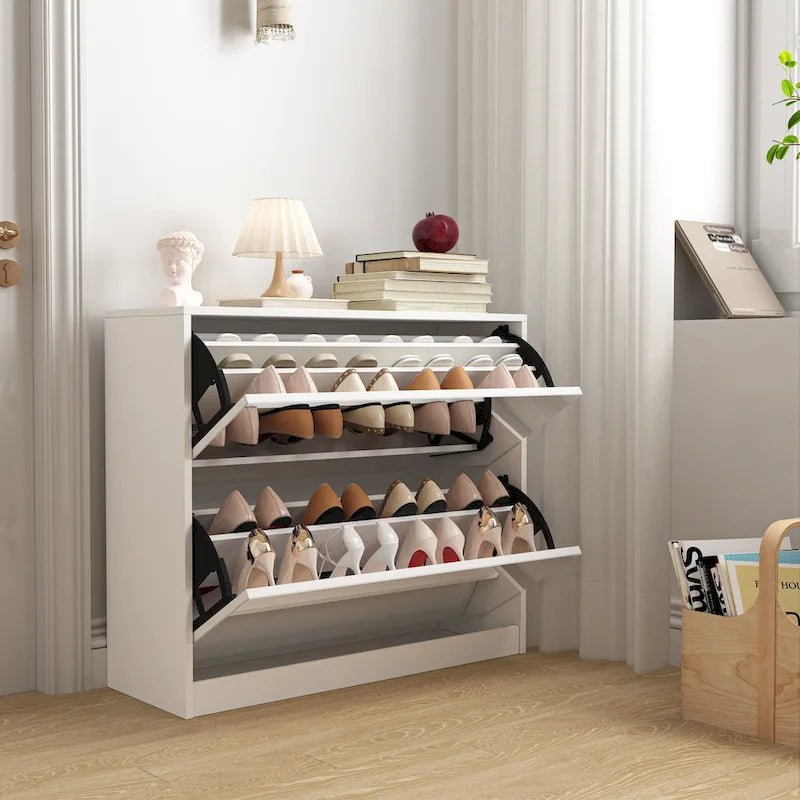 2 Tier Shoe Storage Cabinet with Draders for Entryway,Bedroom, Flip Door Design Shoe Cabinet